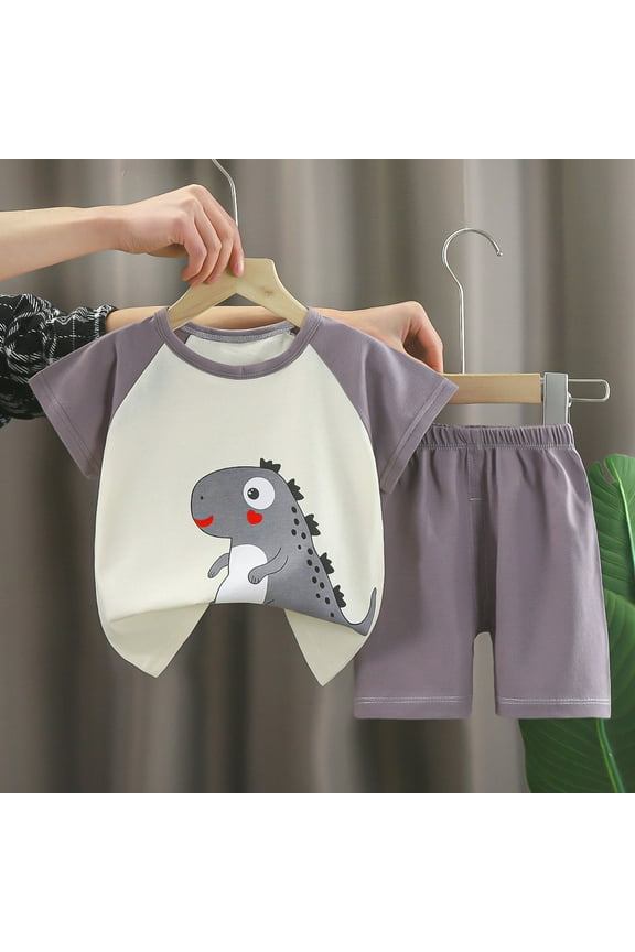 Boys Short Shirt and Shorts Set Baby Summer T-Shirt and Pants Sets Dinosaur Athletic Outfit Set Gray Size 100