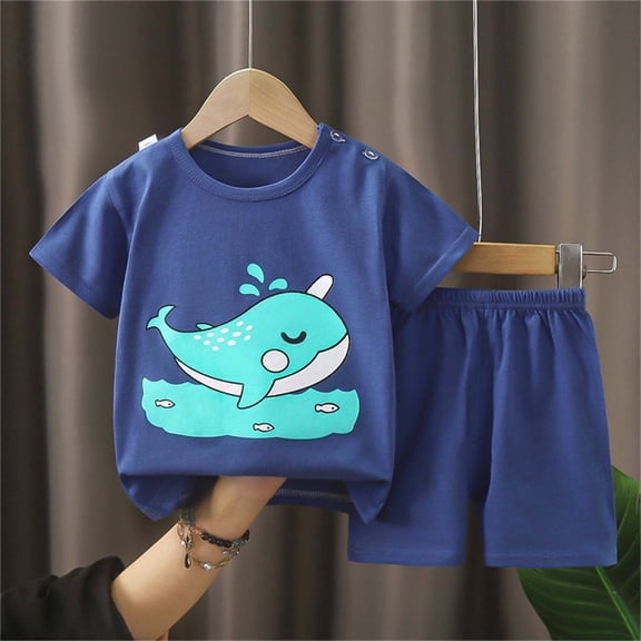 Babcutegg Boys Short Shirt and Shorts Set Baby Summer T-Shirt and Pants Sets New Fashionable Printed Dolphin Athletic Outfit Set Blue Size 4 Years