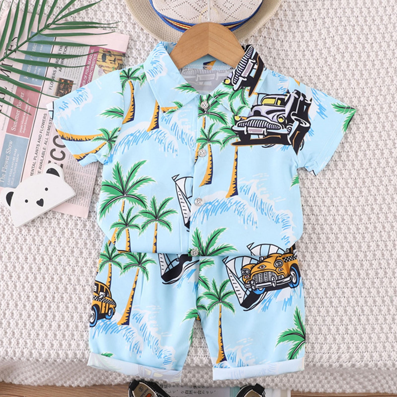 Itsy Bitsy Toddler Boys Green Tools Shirt with Blue Shorts main image 1