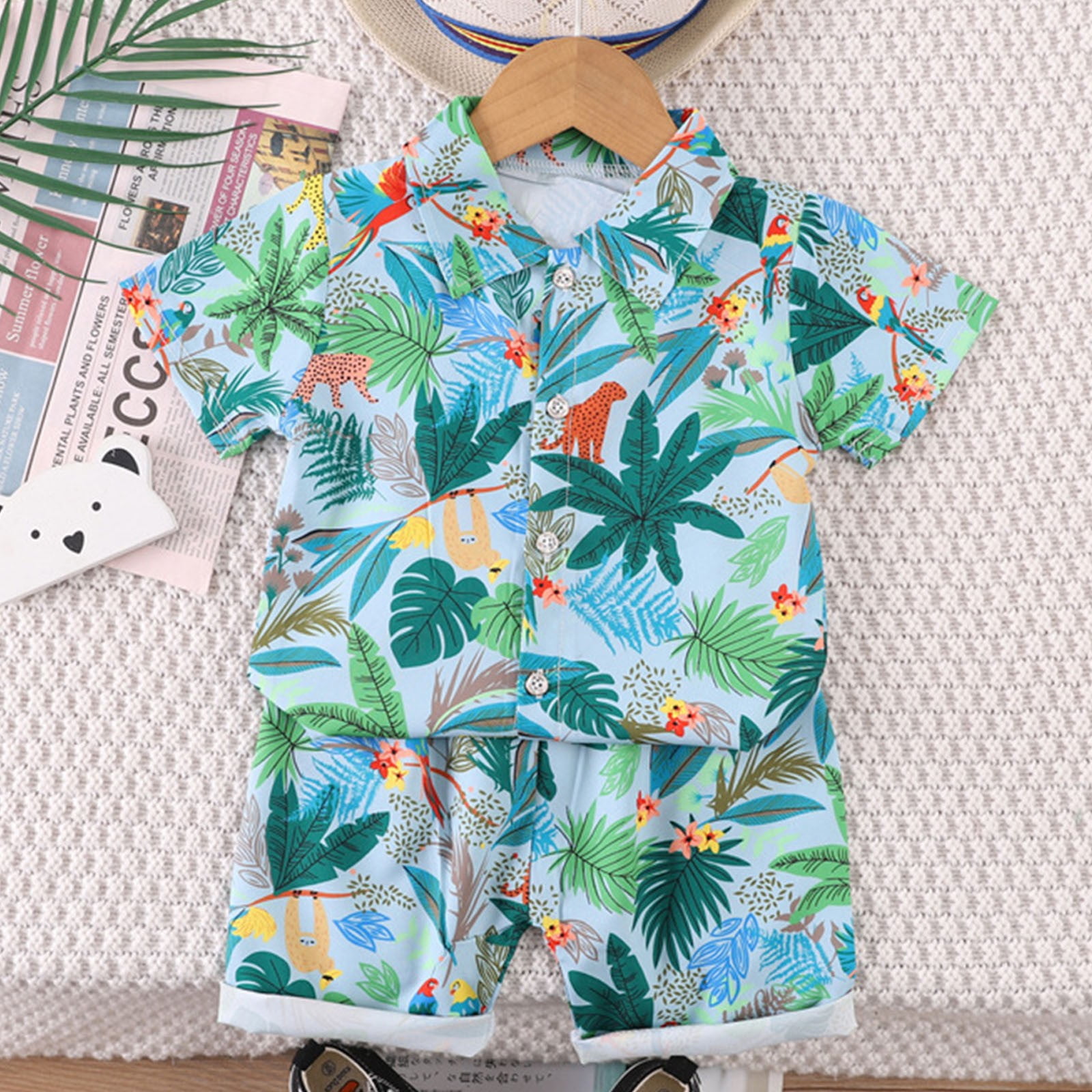 Smart Off-White Shirt and Blue Shorts Set for Boys main image 0