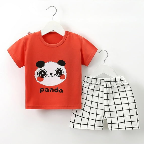 Babcutegg Boys Short Shirt and Shorts Set Baby Summer T-Shirt and Pants Sets Printed Round Neck Athletic Outfit Set Red Size 110cm