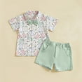 thumbnail image 1 of Babcutegg Boys Short Shirt and Shorts Set Baby Summer T-Shirt and Pants Sets Printed Tight Lapel Collar Athletic Outfit Set Green Size 6 Months, 1 of 3