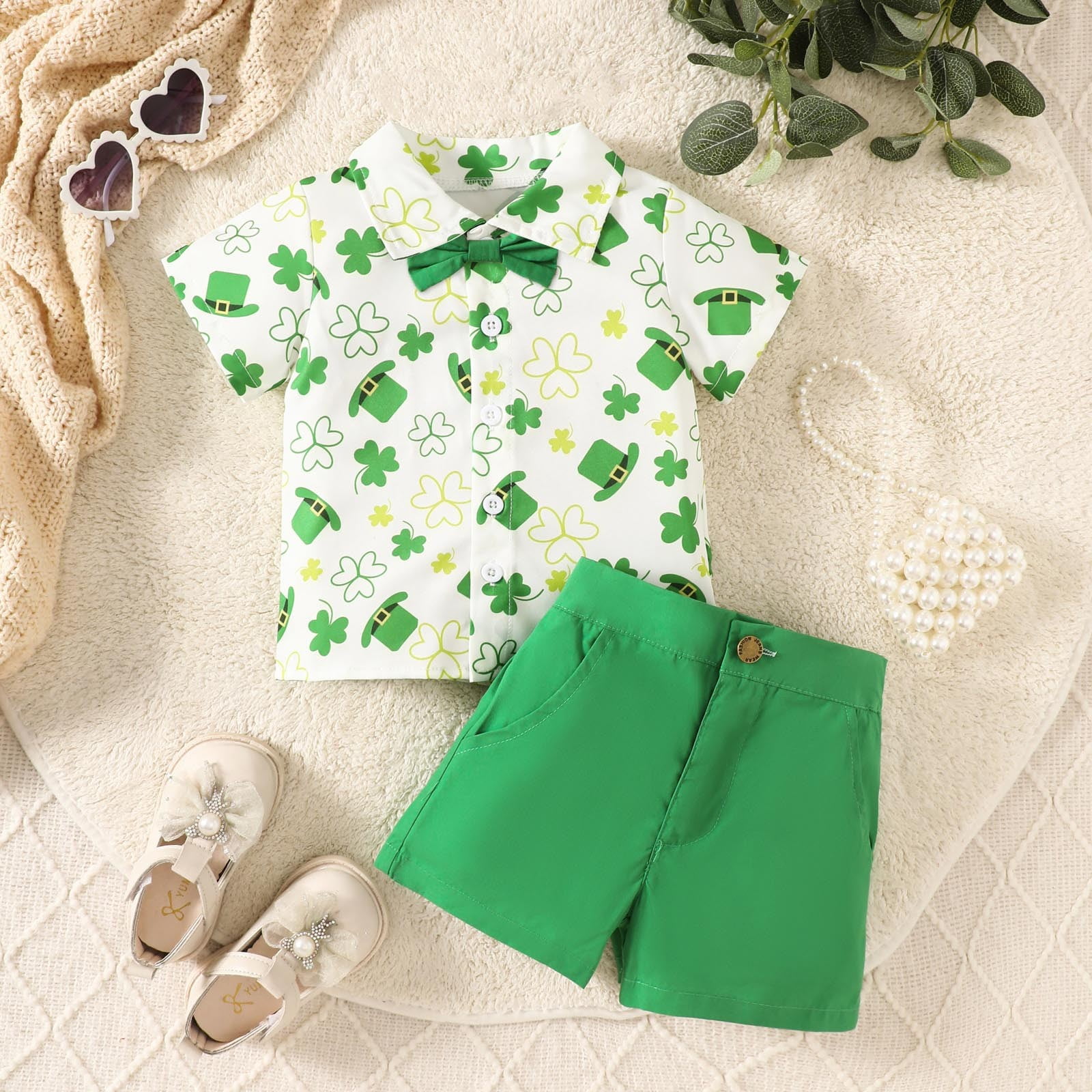 Baby Boys 2-Piece “Positive Energy” Summer Outfit – Graphic T-Shirt & Shorts Set (Mint Green) main image 1