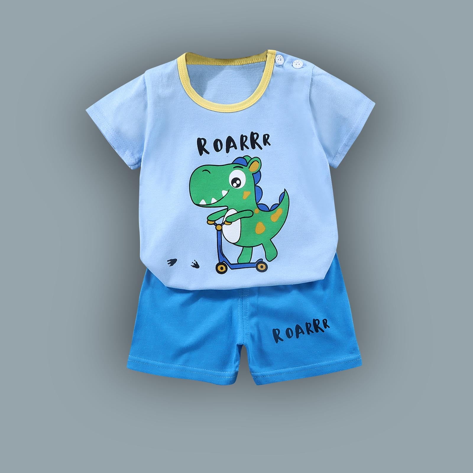 Boys Blue Checked Short Sleeve Shirt With T-Shirt And Denim Shorts Sets