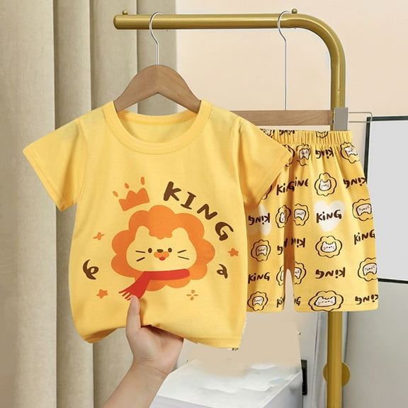 Babcutegg Boys Short Shirt and Shorts Set Baby Summer T-Shirt and Pants Sets Printed Tight Round Neck Athletic Outfit Set Yellow Size 3 Years