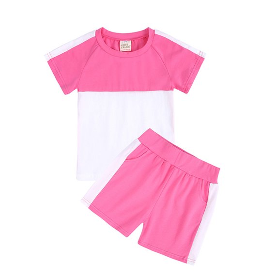 Babcutegg Boys Short Shirt and Shorts Set Baby Summer T-Shirt and Pants Sets Round Neck Athletic Outfit Set Hot Pink Size 90