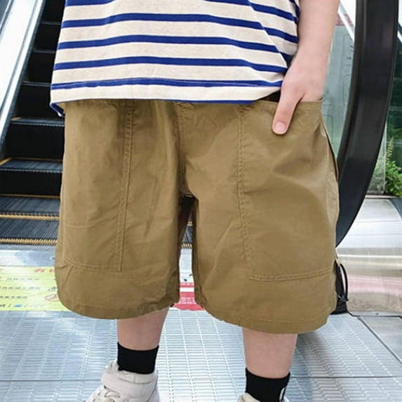 Babcutegg Boys Shorts, Cargo Pants Pockets Shorts for Child Khaki 2 T