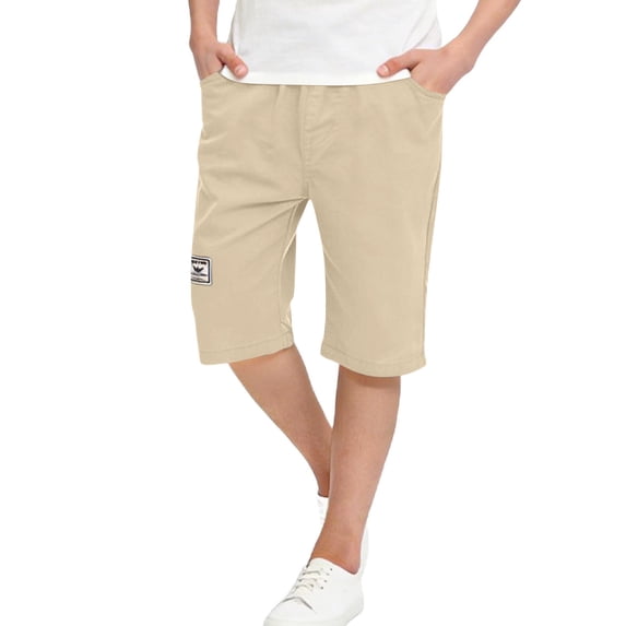 Babcutegg Boys Summer Casual Elastic Waist Shorts – Lightweight Solid Color Sporty Short Pants with Functional Pockets and Relaxed Fit Khaki Size 9-10Years