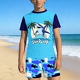 thumbnail image 1 of Babcutegg Boys Summer Floral Print Two-Piece Swim Set – Hawaiian Style Short Sleeve Rash Guard Top and Matching Swim Trunks for Beach, Vacation, and Water Activities Multicolor Size 11/12, 1 of 9