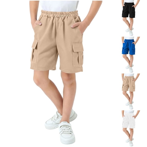 Babcutegg Boys' Summer Shorts Multi Pocket Loose Fit Lightweight Casual Cotton Clothes Black Size 7-8