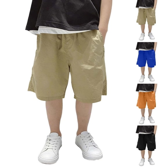 Babcutegg Boys' Summer Shorts Lightweight Loose Fit Cropped Pants Casual Sporty Workwear Style with Large Pockets Black Size 9-10