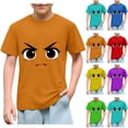 thumbnail image 1 of Babcutegg Boys and Girls Solid Color Short Sleeve T-Shirt – Cute Expression Print Casual Cotton Top for Kids, Soft Comfortable Fit Yellow Size 3, 1 of 7