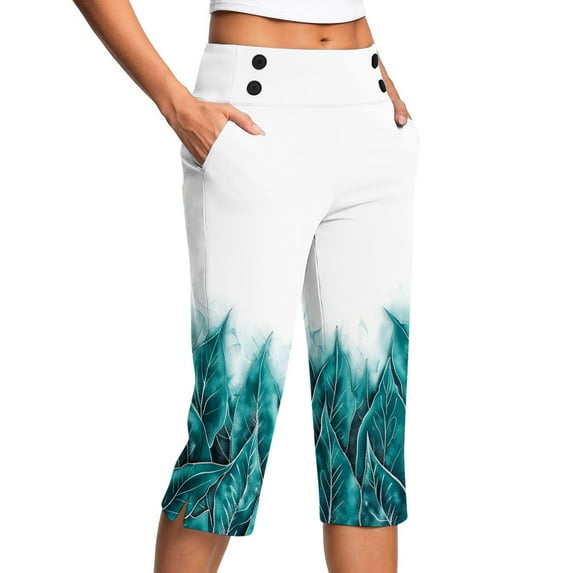 Babcutegg Capri Leggings for Women High Waist Floral Print Side Pockets Women's Outfit Multicolor