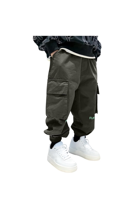 Cargo Pants for Kid Boys Back to School Wear Wide Leg Elastic Waist Kids Outfit Green Size 3