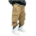 thumbnail image 1 of Babcutegg Cargo Pants for Kid Boys Elastic Waist Back to School Wear Wide Leg Kids Outfit Khaki Size 11, 1 of 5
