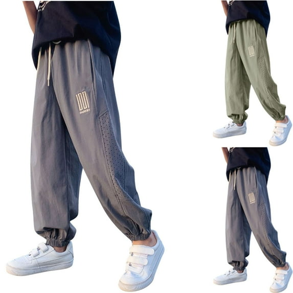 Babcutegg Child Boys Capris Elastic Waist Nylon&Spandex Soild Color Jogger Pants for Boys Dark Gray 15 T