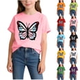 thumbnail image 1 of Babcutegg Children’s Butterfly Print Round Neck Short Sleeve T-Shirt – Lightweight Summer Casual Top for Everyday Wear and Outdoor Activities Pink Size 8-10, 1 of 6