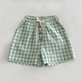 thumbnail image 1 of Babcutegg Children’s Casual Summer Plaid Shorts – Elastic Waist with Drawstring and Button Closure, Lightweight Cotton Blend Outdoor Wear Green Size 18 Months, 1 of 5