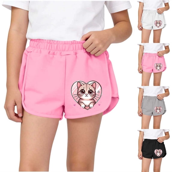 Babcutegg Boys Girls Elastic Waist Shorts Casual Cotton Blend Summer Clothes for Kids Black Size 5-6