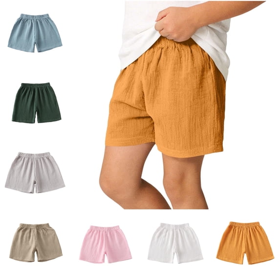 Babcutegg Children’s Solid Color Elastic Waist Short Pants Summer Casual Outdoor Comfortable Shorts for Boys and Girls Yellow Size 1-2