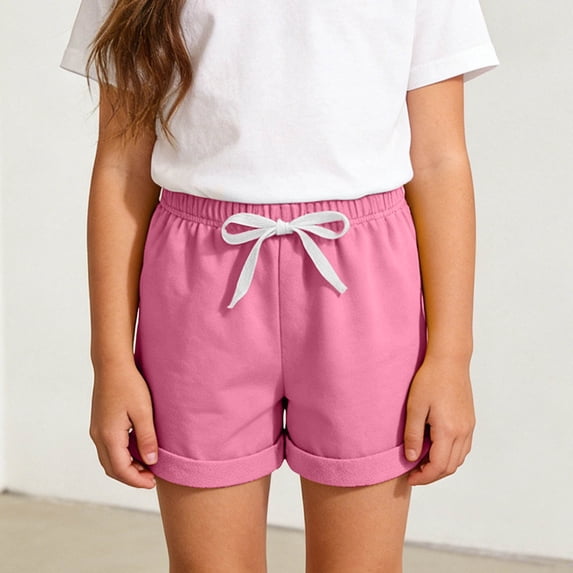Babcutegg Cotton Kids Casual Shorts – Soft Solid Color Summer Leisure Pants for Boys and Girls, Breathable Comfort Fit with Relaxed Waistband Pink Size 6 Years