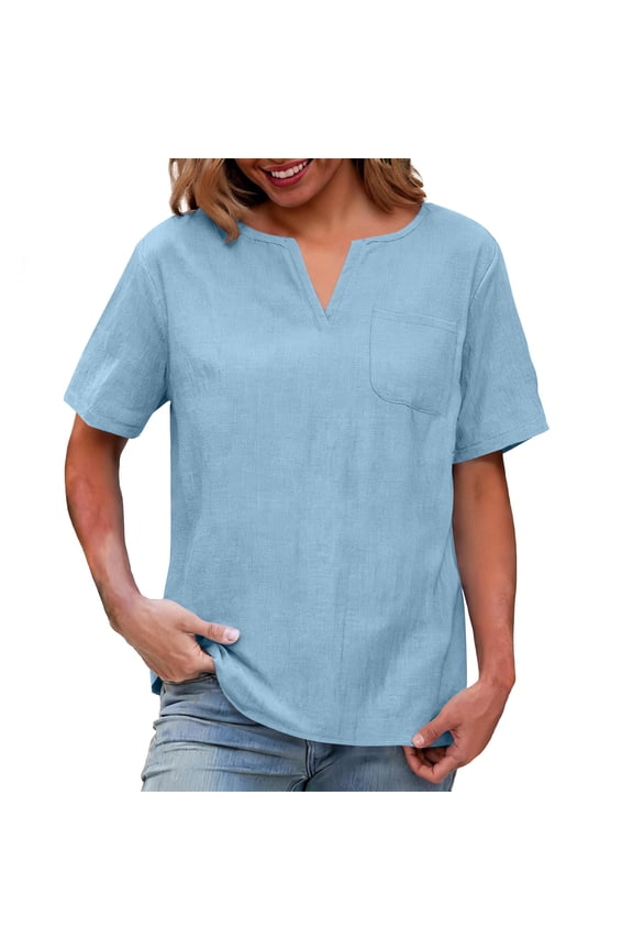 Cotton Linen Shirts for Women Loose Fit Breathable Soild Color Summer Light Casual Fashion Womens Summer Spring Tee Black Size XL