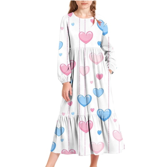 Babcutegg Dresses for Kid Girls A Line Casual Fashion Side Pockets Crew Neck Valentine's Day Girls Fall and Spring Dresses Pink Size 8-9