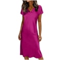 thumbnail image 1 of Babcutegg Dresses for Women A Line Soild Color Short Sleeve Knee Length High Waist Womens Summer Clothes Hot Pink Size M, 1 of 5