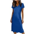 thumbnail image 1 of Babcutegg Dresses for Women Soild Color High Waist A Line Short Sleeve Knee Length Womens Summer Clothes Blue Size S, 1 of 5