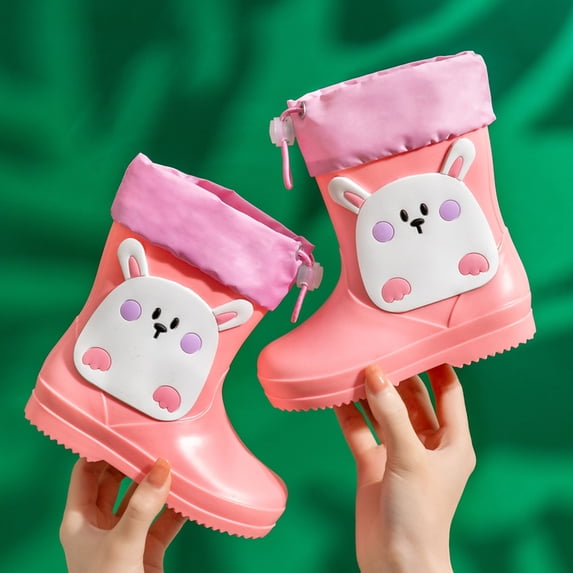 Babcutegg Girls Boys Mid Calf Rain Boots Elastic Cuff Non Slip Soft Sole Kids Outdoor Waterproof Boots Pink Size 7 Toddler