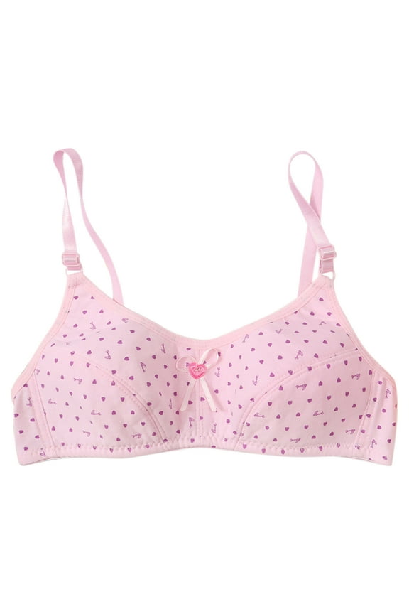 Girls Breathable Bra, Graphic Pattern Athletic Bra Wirefree Bra Young Girls Underwear Pink 34