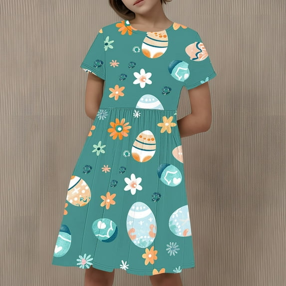 Babcutegg Girls' Dresses, Casual Outfit Floral Print Short Sleeve Girls' Summer wear Dress Multicolor 4-5T
