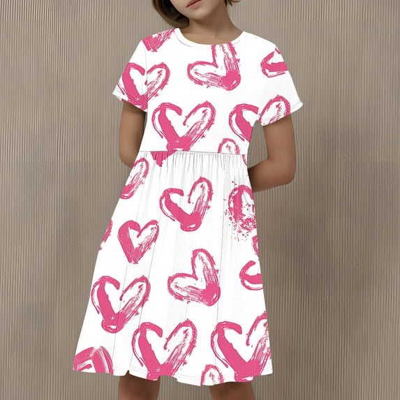 Babcutegg Girls' Dresses, Casual Outfit Floral Print Short Sleeve Girls' Summer wear Dress Multicolor 7-8T
