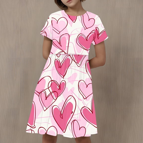 Babcutegg Girls' Dresses, Floral Print Short Sleeve Casual Outfit Girls' Summer wear Dress Multicolor 5-6T