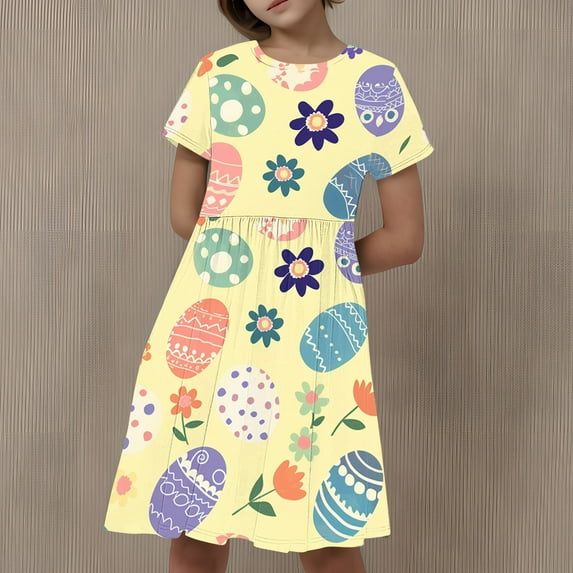 Babcutegg Girls' Dresses, Floral Print Short Sleeve Casual Outfit Girls' Summer wear Dress Multicolor 7-8T