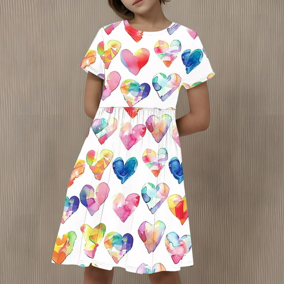 Babcutegg Girls' Dresses, Short Sleeve Floral Print Casual Outfit Girls' Summer wear Dress Multicolor 13-14T