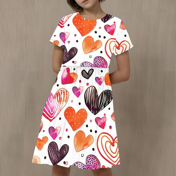 Babcutegg Girls' Dresses, Short Sleeve Floral Print Casual Outfit Girls' Summer wear Dress Multicolor 5-6T