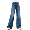 thumbnail image 1 of Babcutegg Girls' High-Waisted Wide-Leg Denim Jeans Casual Stretch Cotton Blend Straight-Cut Pants with Slanted Pockets and Soft Comfort Fit Blue Size 14-15, 1 of 7