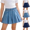 thumbnail image 1 of Babcutegg Girls Jeans Shorts Regular Fitting with Pockets Casual Fashion Straight Leg Summer Clothes for Kids Dark Blue Size 3-4, 1 of 9