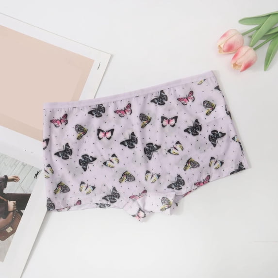Babcutegg Girls Printed Cotton Blend Boxer Briefs – Soft Comfortable Underwear with Floral Butterfly Pattern, Breathable Everyday Short Pants Purple Size 9-12 Years