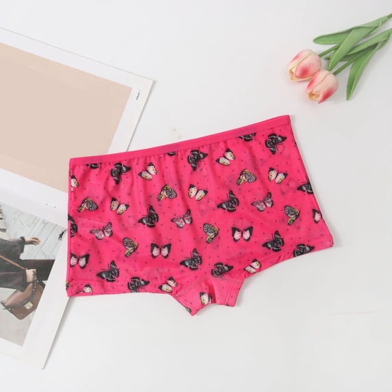 Babcutegg Girls Printed Cotton Blend Boxer Briefs – Soft Comfortable Underwear with Floral Butterfly Pattern, Breathable Everyday Short Pants Red Size 9-12 Years