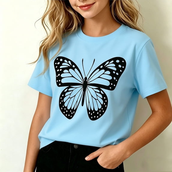 Babcutegg Girls' Printed Short Sleeve Crew Neck T-Shirt For Everyday Comfort And Stylish Layering Light Blue Size 3