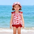 thumbnail image 1 of Babcutegg Girls Printed Split-Body Swimsuit Set – Matching Bikini Top, High-Waisted Bottom, and Wide-Brimmed Sun Hat for Summer Beach & Pool Wear Red Size 2T, 1 of 8