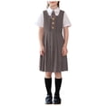 thumbnail image 1 of Babcutegg Girls School Uniform Set Campus Style Shirts&Skirts&Necktie Set Pleated Skirts Elastic Waist Short Sleeve Back to School Wear Gray Size 7-8, 1 of 5
