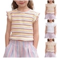 thumbnail image 1 of Babcutegg Girls’ Short Sleeve Striped T-Shirt – Lightweight Summer Top with Flared Cap Sleeves, Round Neck, and Casual Western-Inspired Design Blue Size 6-12 M, 1 of 9
