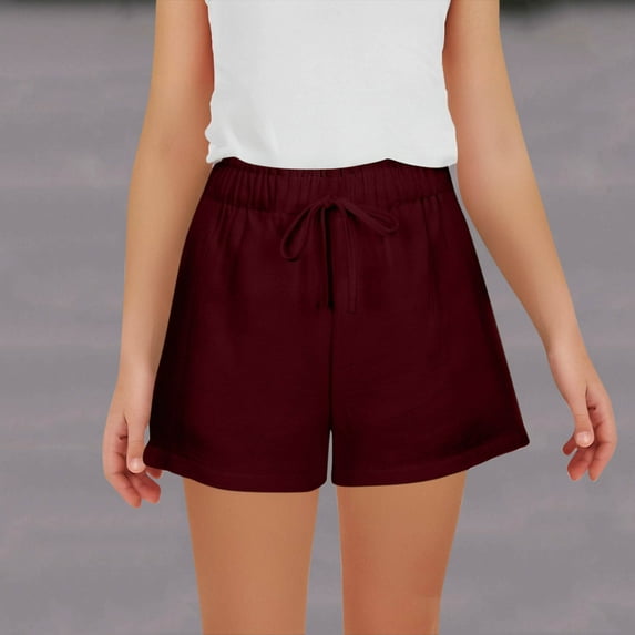 Babcutegg Girls Shorts, Soild Color With Pockets Shorts for Child Wine 9 T