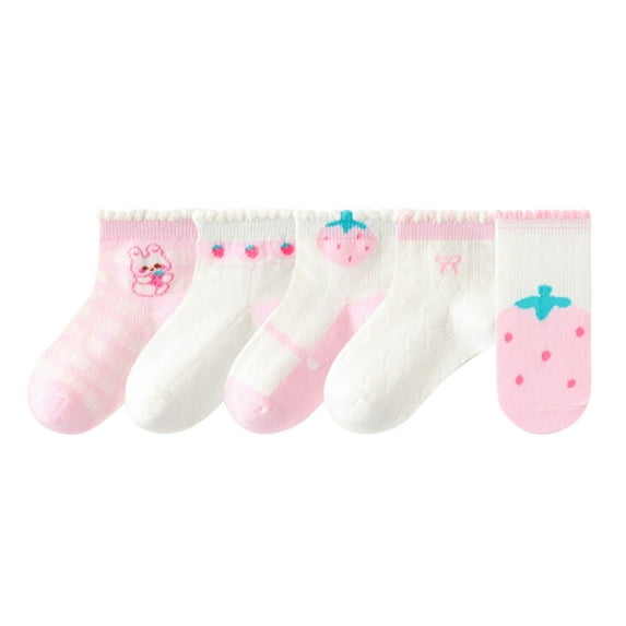 Babcutegg Girls Socks, Breathable 5 Pairs Cotton Kids Socks Pink 6 T