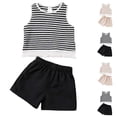 thumbnail image 1 of Babcutegg Girls Summer Outfit Set – Solid Color Short Sleeve Round Neck Blouse with Striped Fringe Vest & Black Shorts for Toddlers and Kids Black Size 2-3, 1 of 10