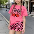 thumbnail image 1 of Babcutegg Girls Summer Printed Two-Piece Set – Short Sleeve Round Neck Top with Elastic Waist Shorts, Casual Matching Outfit for Warm Weather Hot Pink Size 5-6, 1 of 6