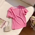 thumbnail image 1 of Babcutegg Girls Summer Short Sleeve T-Shirt – Breathable Ice Silk Solid Color Ribbed Top for Casual Everyday Wear and Warm Weather Comfort Hot Pink Size 4, 1 of 5